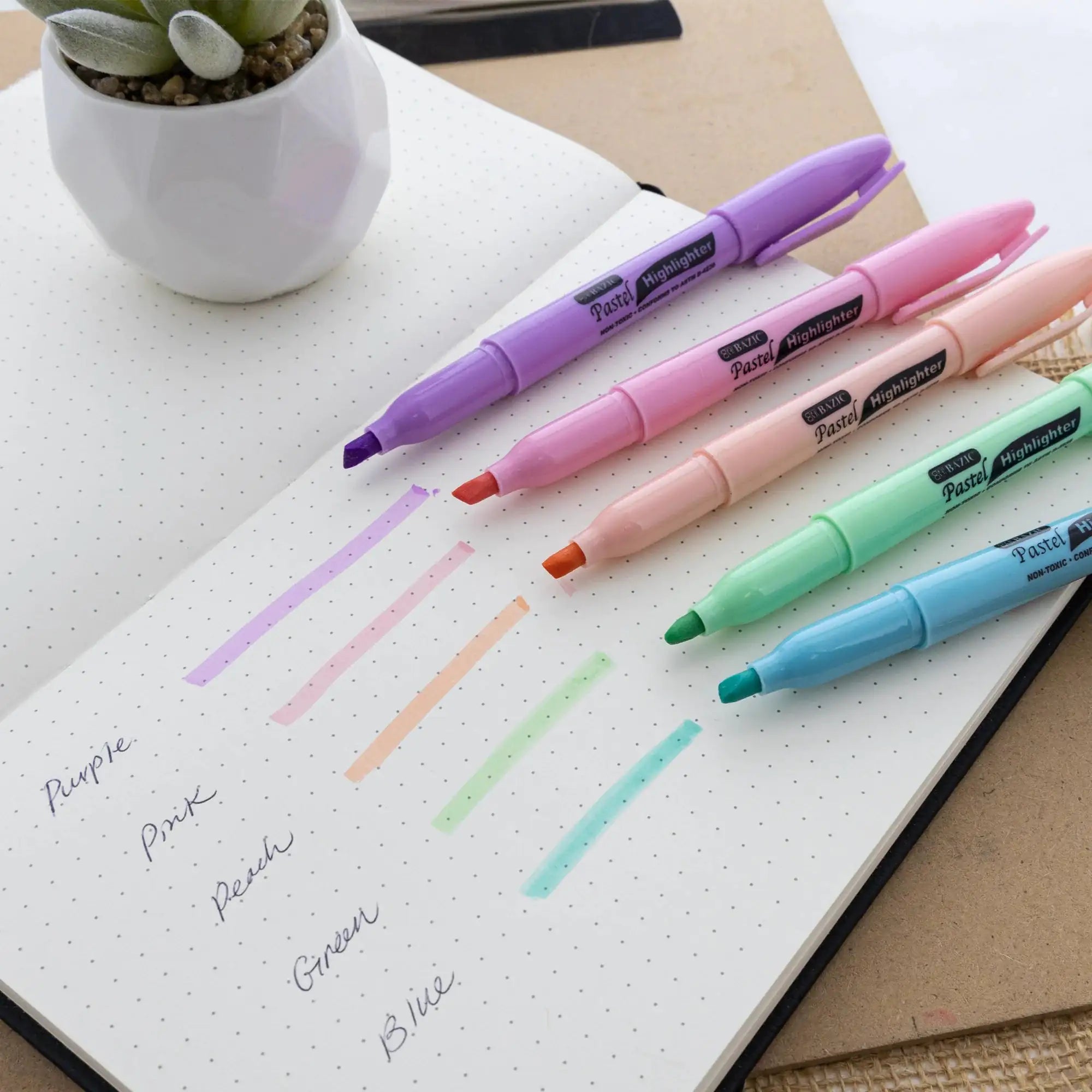 Pen Style Pastel Assorted Colors Highlighter w/ Pocket Clip (5/Pack)